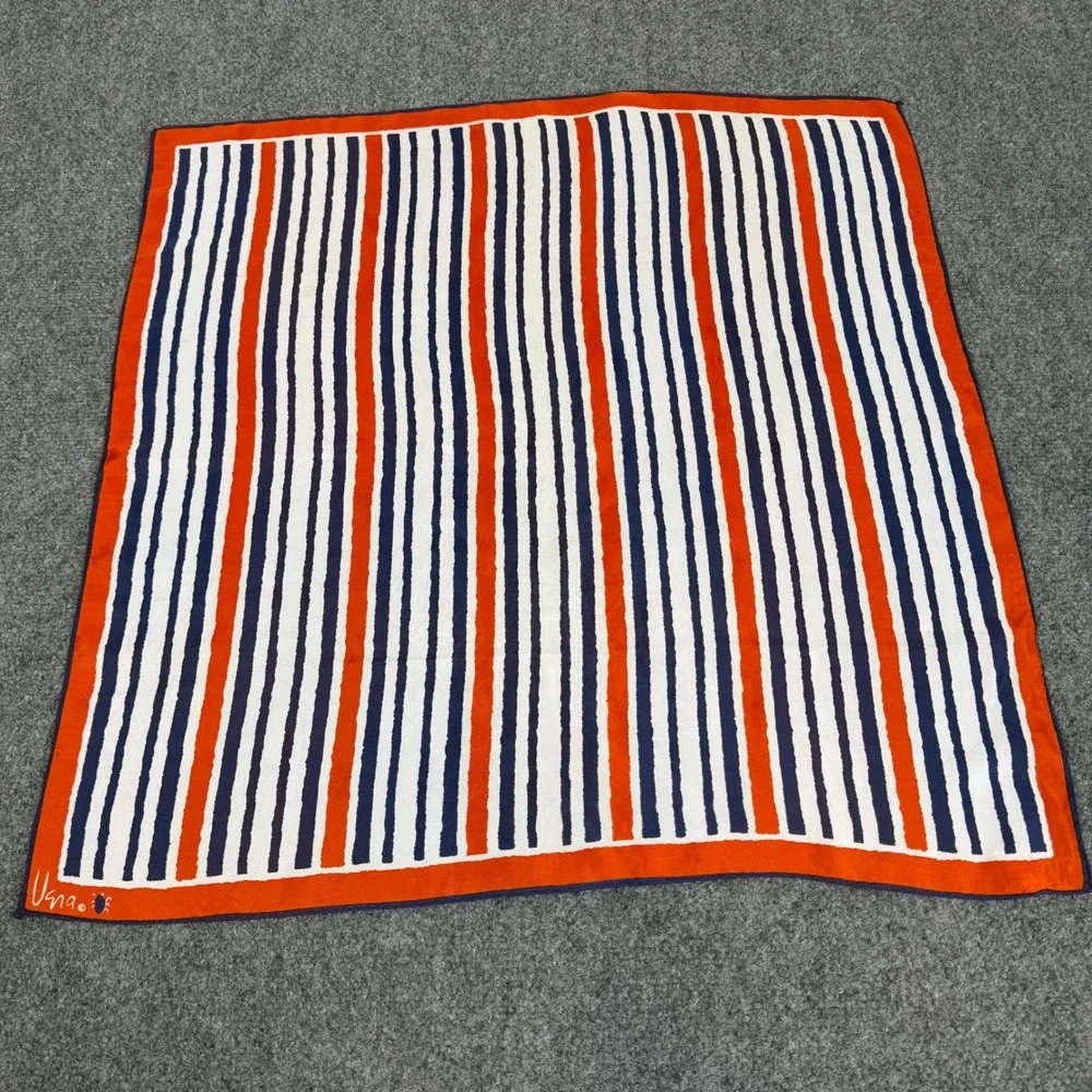 Vintage Vera Neumann Scarf Orange Navy Blue White Striped Square Acetate Japan